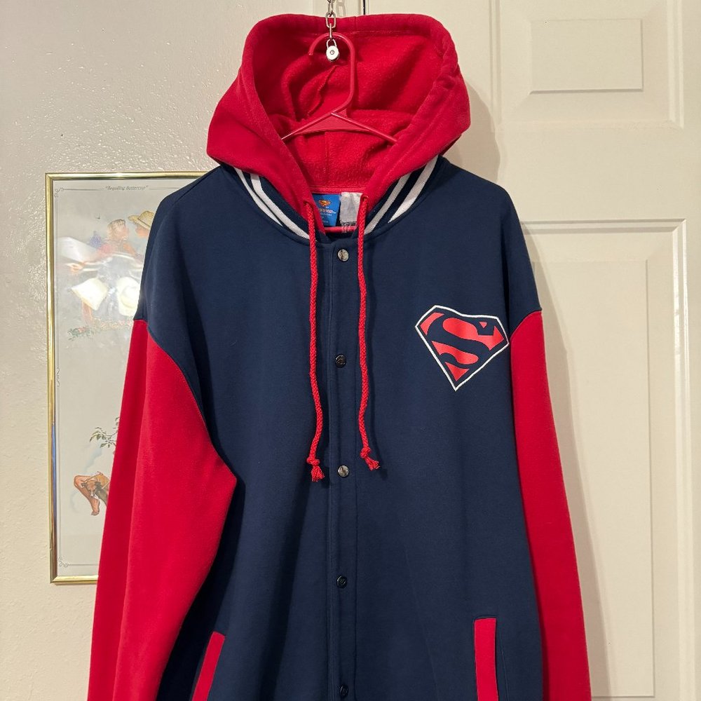 Superman Men's Hoodie Letterman Buttons up Long Sleeve Size 3XL